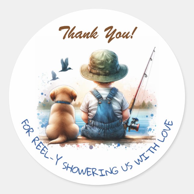 A Little Fisherman | Thank You Boy's Baby Shower Classic Round Sticker (Front)