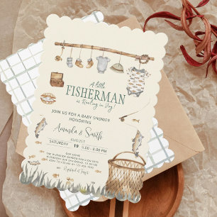 A Little Fisherman Watercolor Fishing Baby Shower Invitation