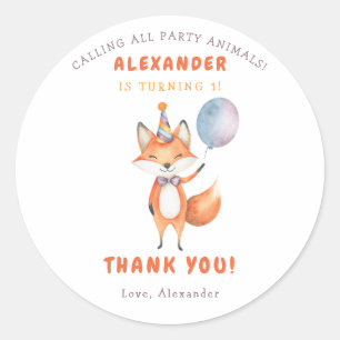 A Little Fox 3th Birthday Party  Classic Round Sticker