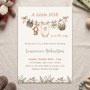 A Little Fox Is on the Way Woodland Baby Shower Invitation