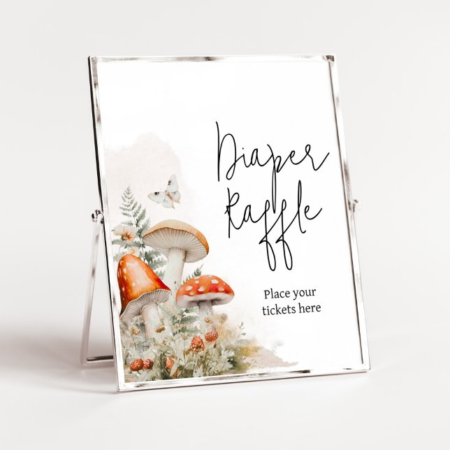 A Little Fungi Enchanted Mushroom Diaper Raffle Poster (Little Mushroom Baby Shower Diaper Raffle Sign)