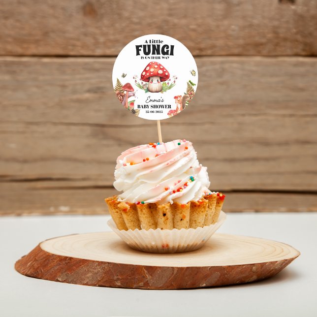 a Little Fungi Mushroom Butterfly Moth Baby Shower Classic Round Sticker (a Little Fungi Mushroom Butterfly Moth Baby Shower )