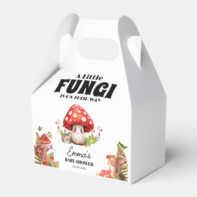 a Little Fungi Mushroom Butterfly Moth Baby Shower Favour Box (Front Side)