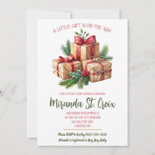 A Little Gift is on the Way, Christmas Baby Shower Invitation