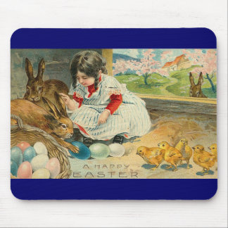 A Little Girl and Her Bunnies Easter Mousepad