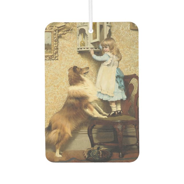 A Little Girl and Her Sheltie by Burton Barber Car Air Freshener (Front)
