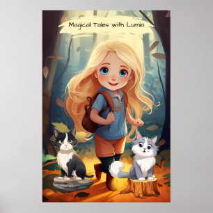 A Little Girl and Her Two Cats Poster