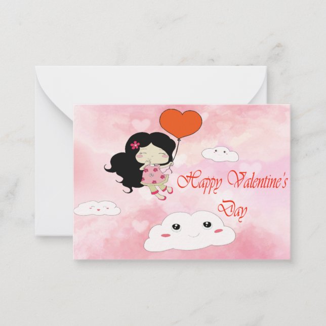 A Little Girl Flying With Heart Balloons Card (Front)