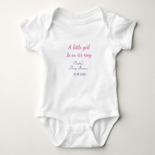 A little girl is on its way baby shower pink name  bodysuit