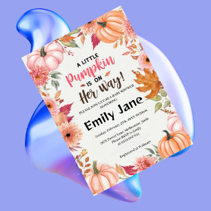 A Little Girl Pumpkin Floral Baby Shower Invitation