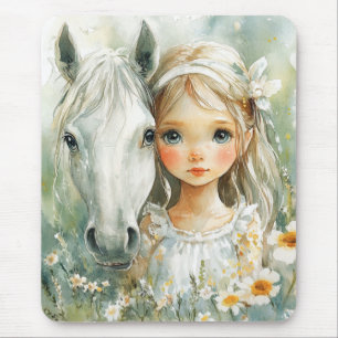 A Little Girl with a Horse Mouse Pad