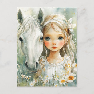 A Little Girl with a Horse Postcard