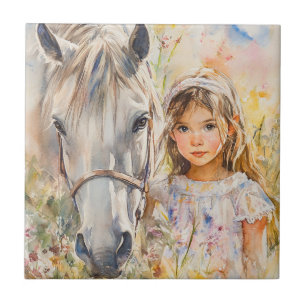 A Little Girl with a Horse Tile