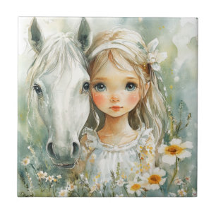 A Little Girl with a Horse Tile