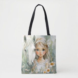 A Little Girl with a Horse Tote Bag