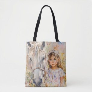 A Little Girl with a Horse Tote Bag