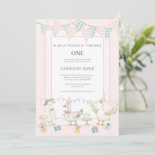 A Little Goose Pink Birthday Party Invitation