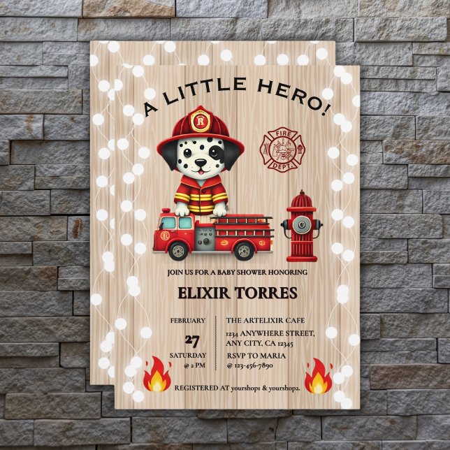 A Little Hero Firetruck Puppy Baby Shower Invitation (Creator Uploaded)