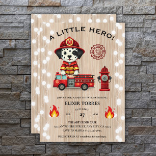 A Little Hero Firetruck Puppy Baby Shower Invitation