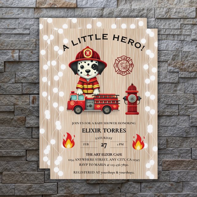 A Little Hero Firetruck Puppy Baby Shower Invitation (Creator Uploaded)