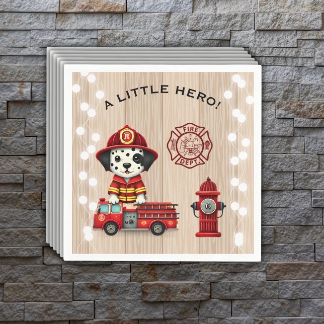 A Little Hero Firetruck Puppy Baby Shower Napkin (Creator Uploaded)