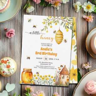 A Little Honey 3rd Birthday Invitation