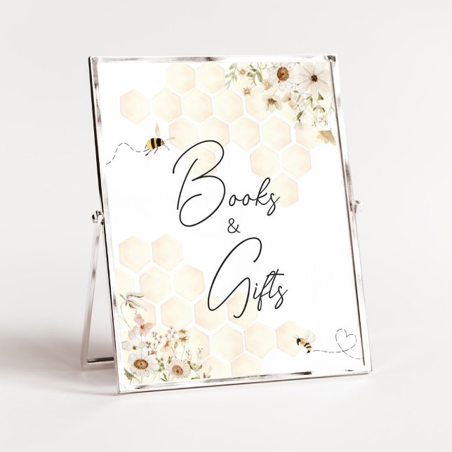 A Little Honey Bee Baby Shower Books and Gifts Poster (As Sweet as can Bee Baby Shower Books and Gifts Sign)