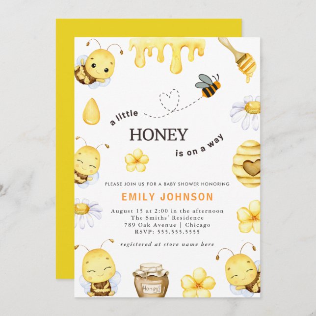 A Little Honey Bee Baby Shower Invitation (Front/Back)