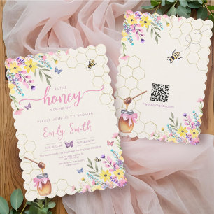 A Little Honey Bee Floral Butterflies Baby Shower Invitation
