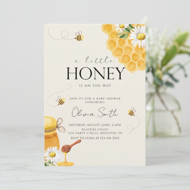 A Little Honey Bee Honeycomb Baby Shower Invitation (Standing Front)