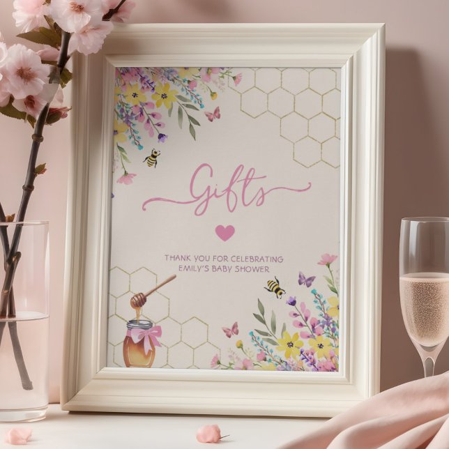 A Little Honey Bee Pink Floral Baby Shower Gifts Poster (Creator Uploaded)