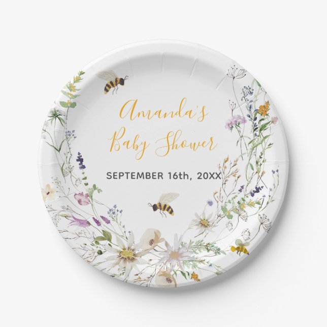 A Little Honey Bee Wildflower Baby Shower Paper Plate (Front)