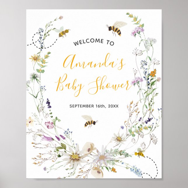 A Little Honey Bee Wildflower Baby Shower Welcome Poster (Front)