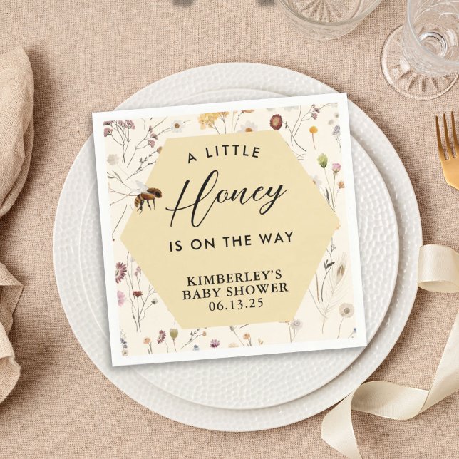 A little Honey Gender Neutral Baby Bee Baby Shower Napkin (Creator Uploaded)