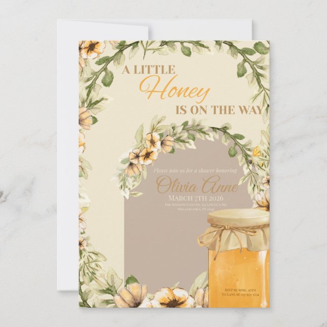A Little Honey is on the Way baby shower invite  (Front)