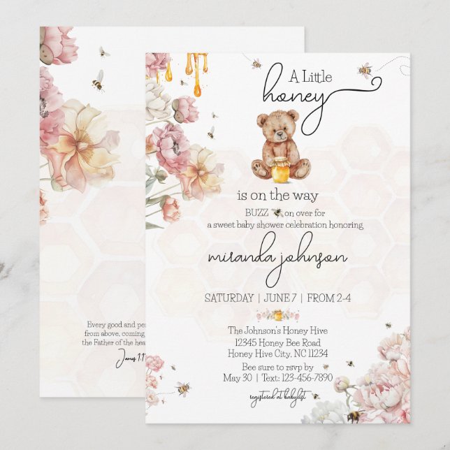 A Little Honey is on the Way Baby Shower Invites (Front/Back)