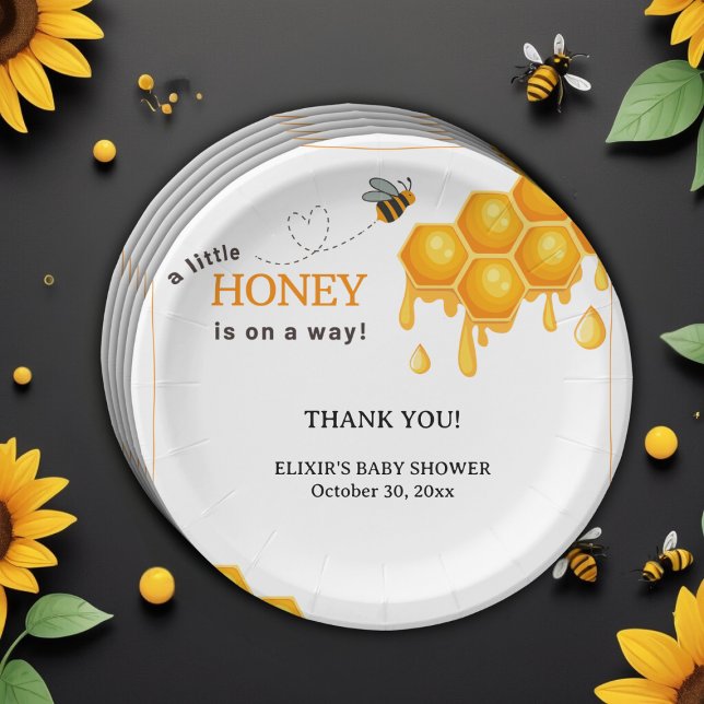 A Little Honey Is On the Way Honeycomb Baby Shower Paper Plate (Creator Uploaded)