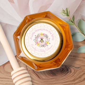 A Little Honey Is On the Way Pink Baby Shower Classic Round Sticker