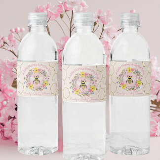 A Little Honey Is On the Way Pink Baby Shower Water Bottle Label
