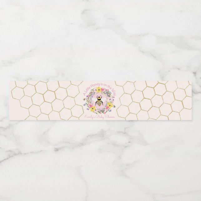 A Little Honey Is On the Way Pink Baby Shower Water Bottle Label (Single Label)