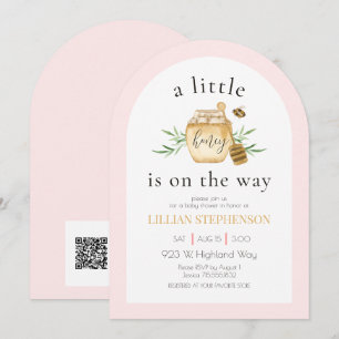 A Little Honey Is On The Way Pink Bee Baby Shower Invitation