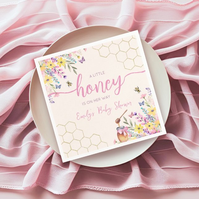 A Little Honey on the Way Pink Bee Baby Shower Napkin (Creator Uploaded)