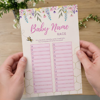 A Little Honey Pink Bee Baby Name Race Shower Game Flyer
