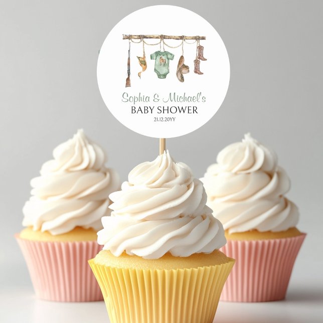A little hunter baby shower cupcake topper classic round sticker (Creator Uploaded)