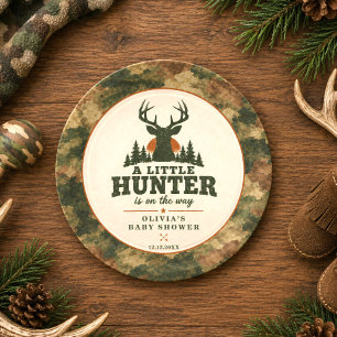 A Little Hunter is on the Way Camo Baby Shower Paper Plate
