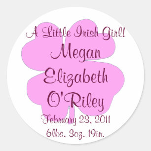 "A Little Irish Girl!" - Birth Announcement Classic Round Sticker