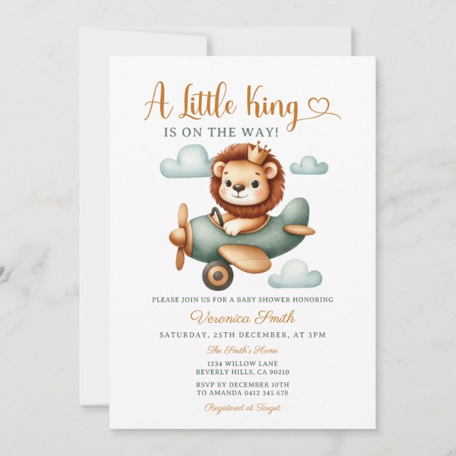 A little King is on the way Cute Lion Baby Shower  Invitation (Front)