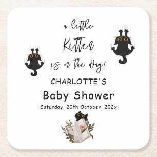 A Little Kitten Is On The Way Cute Cat Baby Shower Square Paper Coaster