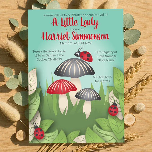 A Little Lady and Mushrooms Whimsical Baby Shower Invitation (A Little Lady and Mushrooms Whimsical Baby Shower Invitation)