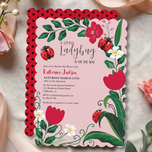 A little ladybug girl red baby shower  invitation (Creator Uploaded)